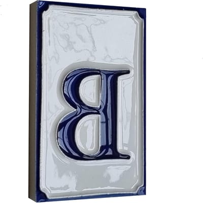 Huisnummer Tegel - Keramiek Cijfer - Huis Identificatie - Handgeschilderd Design - 11 x 7 cm - Blauw Wit