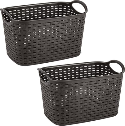 Plasticforte opbergmand/kastmandje - 2x - 19 liter - donkerbruin - kunststof - 29 x 39 x 25 cm