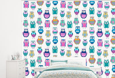 Behang - Fotobehang Regenboog - Uil - Cartoon - Breedte 300 cm x hoogte 240 cm