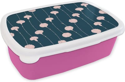 Broodtrommel Roze - Lunchbox - Brooddoos - Bloemen - Pioenroos - Patronen - Pastel - 18x12x6 cm - Kinderen - Meisje