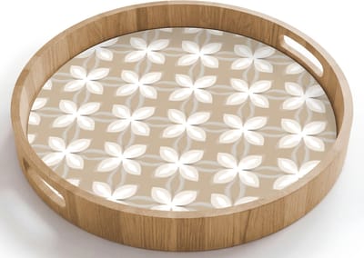 Dienblad rond 40x40 cm - Schootdienblad hout - Patroon - Symmetrisch - Beige - Borrelplank rechthoek - Plateau houten dienbladen