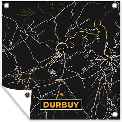 Tuin poster Plattegrond - Durbuy - Kaart - Stadskaart - Goud - 200x200 cm - Tuindoek