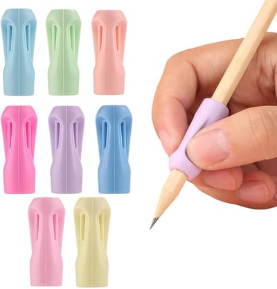 8 Stuks Penhouder voor Kinderen en Volwassenen, Ergonomische Siliconen Schrijfhulp voor Links- en Rechtshandigen, Willekeurige Kleuren