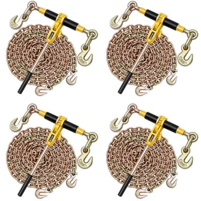 VEVOR Ratelspanner met sjorkettingen G80 10 mm x 6,1 m, set van 4, spankracht 4173 kg, transportkettingbevestigingen, kettingbinders voor ladingzekering, transport, dieplader