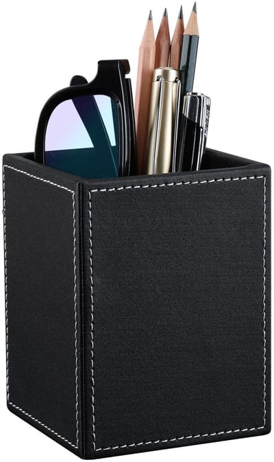 Dailygoods- Pennenhouder Hoogwaardig PU-leer - Bureau Organizer - Pennenbakje - Desk Organizer - Capaciteit 20 Stuks - Afmetingen 8,7 x 8,7 x 12 cm - Pennenbak