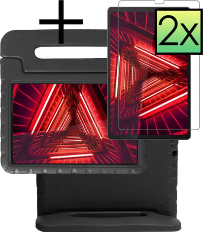 Hoes - Geschikt voor Lenovo Tab M10 FHD Plus (2e / 2nd Generatie) - Met 2x Screenprotector - Kinderhoes Shockproof Bumper - Kidsproof Case - Tablet Hoesje - Kinder Cover - Zwart