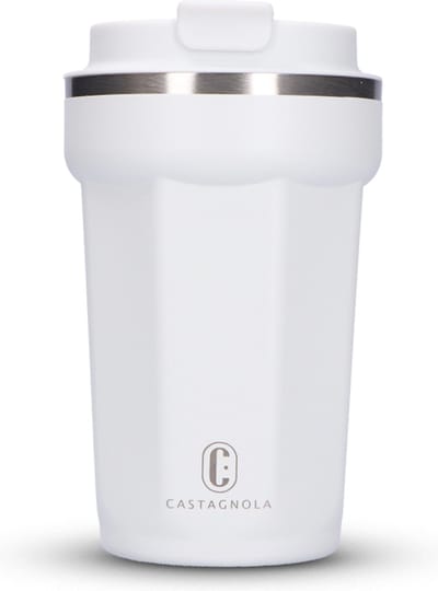 Castagnola Thermosbeker - Koffiebeker To Go - Travel Mug voor Koffie en Thee - Theebeker - 380 ML - RVS - Wit - Octagon