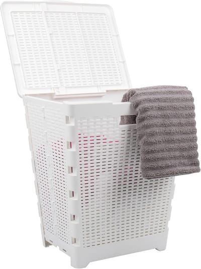 Stijlvolle Wasmand met Rieten Look voor Badkamer en Opslag