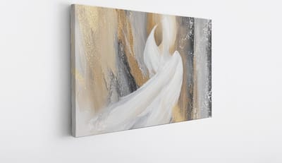 Saammp Canvas Schilderij - Wit goud - Abstract kunstwerk - 30x20 - Foto op canvas - Wanddecoratie - Muurdecoratie Woonkamer - Slaapkamer decoratie - Canvas Print