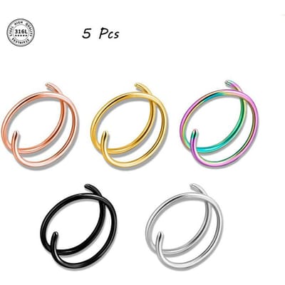 Dubbele Hoepel Neuspiercing Roestvrij Staal voor Enkele Piercing, Strakke Spiraal Neuspiercing 20G 8/10mm Dunne Neusringen Piercing Sieraden 0.8x10mm