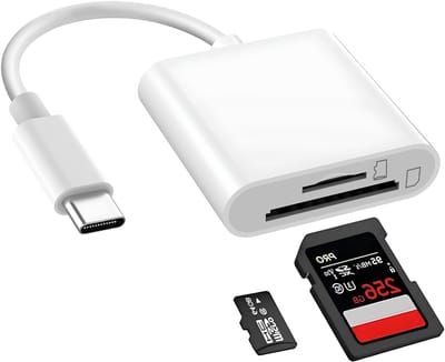 KAD® SD Kaart Lezer - Type C-adapter - Card Reader - Cardreader USB-C - Wit - 14cm x 8cm x 1cm