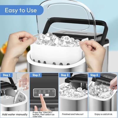 Norvia - Kleine ijsblokjesmaker - Professionele ijsblokjesmachine voor thuis - 1.2 liter - Inclusief ijsschep - Ijs in 6 minuten