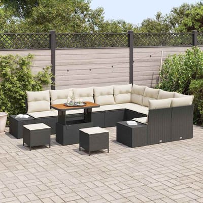 vidaXL - Tuinbank - Set - 12 - st - 11-Aantal - zitplaatsen - Zwart - Poly - rattan