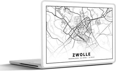 Laptop sticker - 10.1 inch - Kaart - Zwolle - Zwart - Wit - 25x18cm - Laptopstickers - Laptop skin - Cover