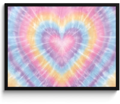 Poster in lijst - Fotolijst 80x60 cm - Posters - Hartvorm - Pastelkleuren - Tie Dye - Posterlijst zwart - Decoratie - Wanddecoratie woonkamer - Muurdecoratie slaapkamer