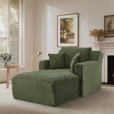 STILVORA Chaise Longue Sofa - Compact Relaxfauteuil En Slaapsofa - Voor Woonkamer, Kantoor En Appartement - Cord Groen