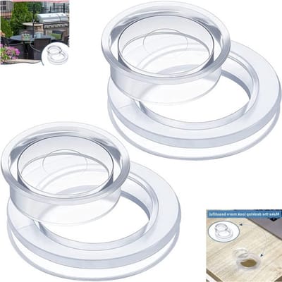 Terrastafel accessoires - Set van 3 dikkere ringen en doppen voor paraplu's - Standaardmaat - Transparant