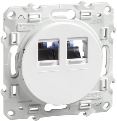 Stopcontact Dubbel - Netwerk Aansluiting - Internet Installatie - Cat 6 UTP - 74x74x44mm - Wit