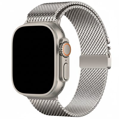 Milanees loop bandje - geschikt voor Apple Watch 1/2/3/4/5/6/7/8/9/10/11/ SE (1,2,3) met maat 38 mm / 40 mm / 41 mm en 42 mm (Watch 10/11) - Milanese met P-buckle - starlight