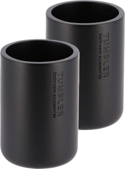 Tendance Tandenborstelbeker 102 serie - 2x - zwart - PS - 7,5 x 10,7 cm - beker badkamer - tandenborstelhouder