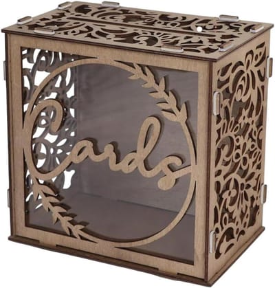 Houten Kaartdoos - Geldkist Bruiloft - Feestelijke Ontvangst - Acryl Venster - 24.5 x 15 x 24.5 cm - Houtkleur