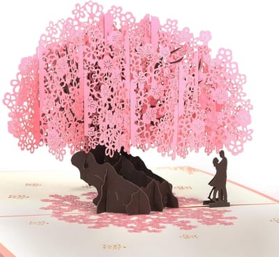 Liefdeskaart Pop-up - Verjaardagskaart Jubileum - Romantisch Cadeau - 3D Kersenbloesem Ontwerp - 20 x 20 cm - Roze