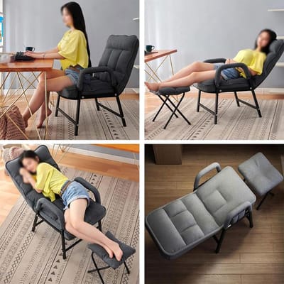 Fauteuil met voetenbank - Leunstoel relax - Ontspannen lezen - Verstelbare rugleuning - 50x56x95cm - Grijs