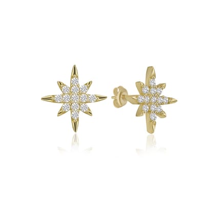Vallende Ster Oorknop Gold Plated Zirkonia  (925 sterling zilvergehalte) Oorbel Trendy Minimalistisch Goudkleurig Bedel Meisje | Cadeau Voor Vrouw