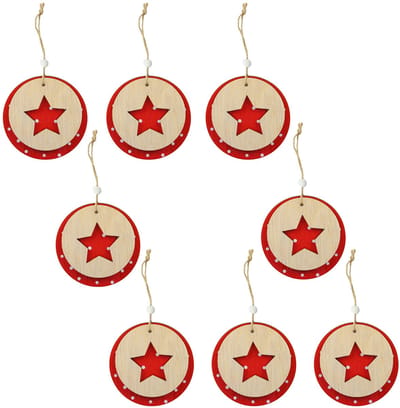 Dailygoods- Kersthangers Set van 8 - Houten Decoratieve Boomversiering - 2-laags 3D-effect - Ø 9 cm - Jute Koord - Perfect voor Kerstdecoratie