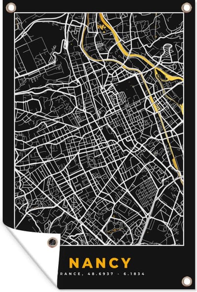 Muurdecoratie Frankrijk – Kaart – Plattegrond – Nancy - Stadskaart - 120x180 cm - Tuinposter - Tuindoek