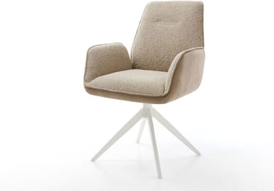 Eetkamerstoel Zoa-Flex kruisframe breed wit materiaalmix mud 360° draaibaar rocker-functie pocketveer kern