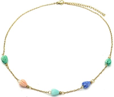 Ketting met Bloemen - RVS - Lengte 39-44 cm - Goudkleurig