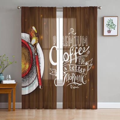 Koffiekleurige Achtergrond Tule Transparante Gordijnen voor Woonkamer Decoratie Gordijn voor de Kamer Slaapkamer Keuken Voile Organza Gordijnen 135W x 114H(cm) brown