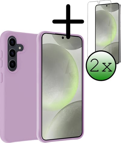 Hoesje Met 2x Screenprotector - Geschikt voor Samsung Galaxy S24 - Sterk & Shockproof - Back Cover - Siliconen Case - Telefoon Hoes - Lila