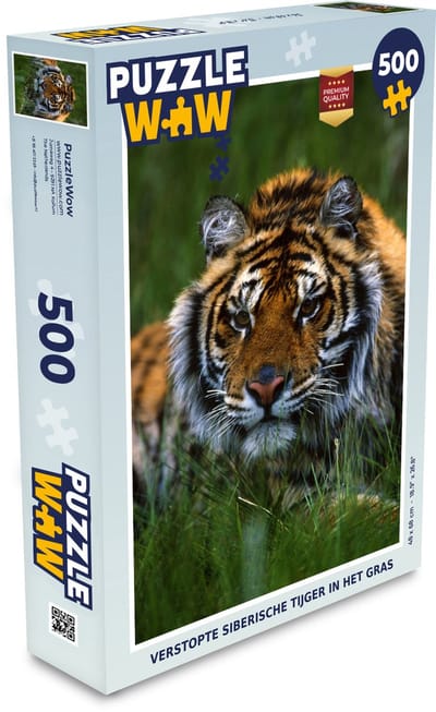 Puzzel Verstopte Siberische tijger in het gras - Legpuzzel - Puzzel 500 stukjes