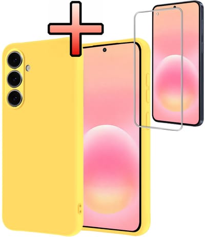 Hoesje - Met Screenprotector - Geschikt voor Samsung Galaxy A57 - Sterk & Shockproof - Back Cover - Siliconen Case - Telefoon Hoes - Geel