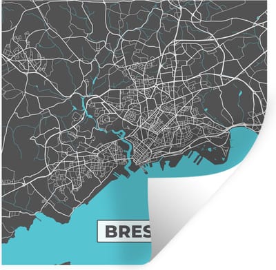 Muurstickers - Sticker Folie - Brest - Frankrijk - Plattegrond - Stadskaart - Kaart - 100x100 cm - Plakfolie - Muurstickers Kinderkamer - Zelfklevend Behang XXL - Zelfklevend behangpapier - Stickerfolie
