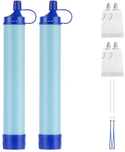 Waterfilter voor buiten, 2 stuk Persoonlijk overlevingsfilter, rietje, waterfilter, nooduitrusting, waterzuiveraar voor kamperen, wandelen, klimmen en backpacken - Cyslmuk®