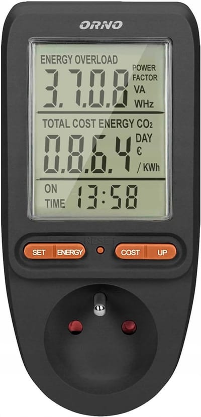 Slimme Energiemeter met LCD Scherm voor Stopcontact - Meting Stroomverbruik en Kosten