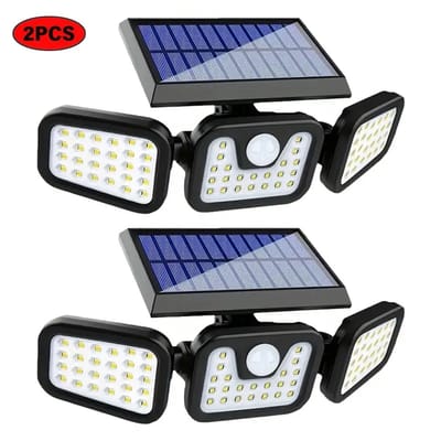 Nieuwe zonne-wandlamp met drie koppen, draaibaar, waterdicht, straatverlichting met lichaamssensor, tuinverlichting, 2-pack