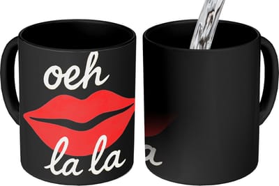 Magische Mok - Foto op Warmte Mokken - Koffiemok - Lip - Rood - Quote - Magic Mok - Beker - 350 ML - Theemok - Mok met Tekst