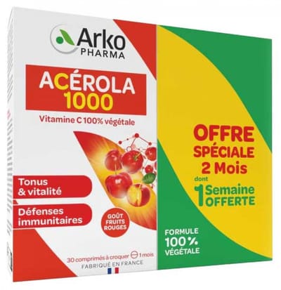 Arkopharma Azinc Acerola 1000 Verpakking van 2 x 30 Kauwtabletten