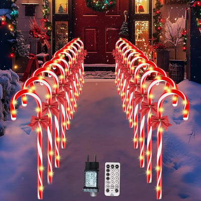 Sfeervolle LED Slinger met Suikerriet, 12 Verlichtingsmodi voor Tuin, Balkon en Kerstdecoratie, Warm Wit Licht