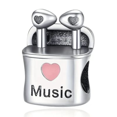 Fler® | Bedel | Past op populaire bedelarmbanden (standaard - 3mm) | Earbuds Bedel | Hangbedel Charm | 925 sterling zilver | Roze & Zwarte emaille | Armband Kraal | Valentijnsdag Cadeau | Sinterklaas kado | Kerstcadeau | Verjaardagsgeschenk | Vriend