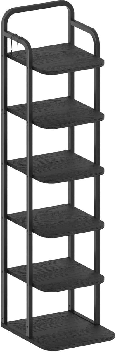 uJOY Verticaal schoenenrek - 6-laags - Met 2 haken - Ruimtebesparend - Verstelbare planken - Zwart - Eenvoudige montage