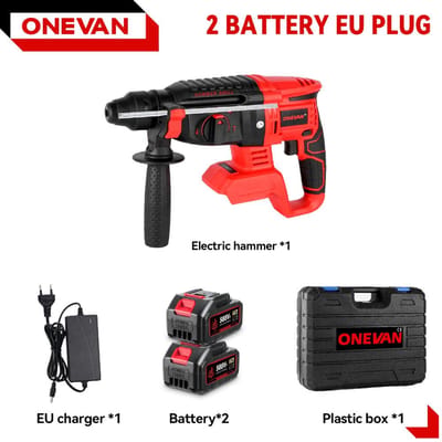 Perceuse à percussion électrique sans balais ONEVAN 2000 W, multifonctionnelle, rotative, sans fil, rechargeable, pour batterie Makita 18 V 2Battery1Charger-Set