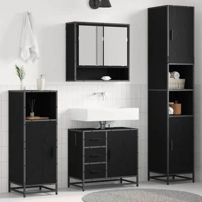 vidaXL - Badkamermeubel - Set - 3 - st - Zwart - Eiken - 35 - x - 37,5 - x - 188,5 - cm