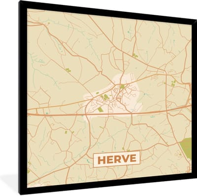 Fotolijst incl. Poster - België - Plattegrond - Kaart - Stadskaart - Herve - 40x40 cm - Posterlijst