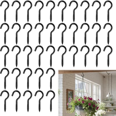 Schroefhaken, zwart, kleine schroefhaken, haakschroeven, haken, plafondhaken, haken om te schroeven, wordt gebruikt voor het ophangen van planten, theekopjes, lichtkettingen enz