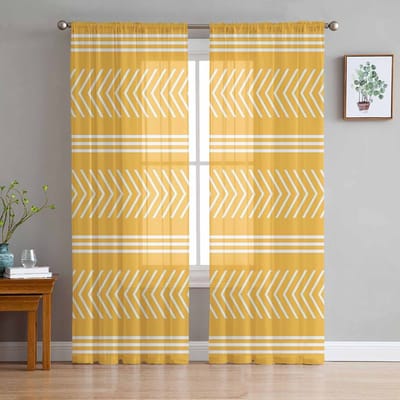 Gele Pijl Strepen Textuur Tule Gordijnen Voor Woonkamer Keuken Transparant Voile Gordijn Slaapkamer Raampanelen 135W x 114H(cm) beige